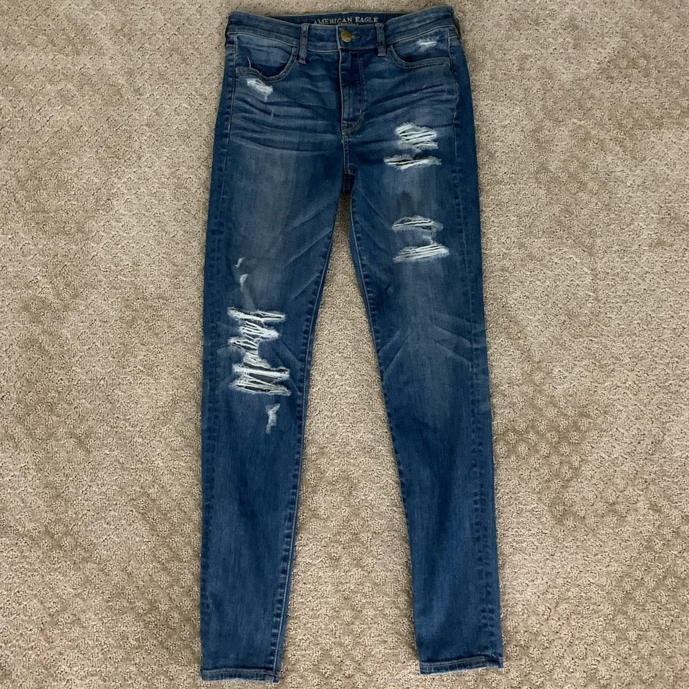 blue mid rise skinny jeans